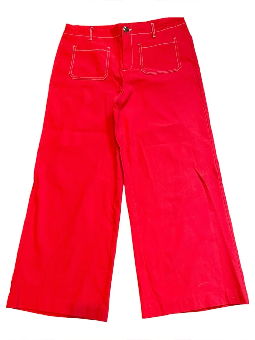Jules & Leopold Red Wide Leg Cropped High Waist Pants Sz Large - Picture 1 of 8